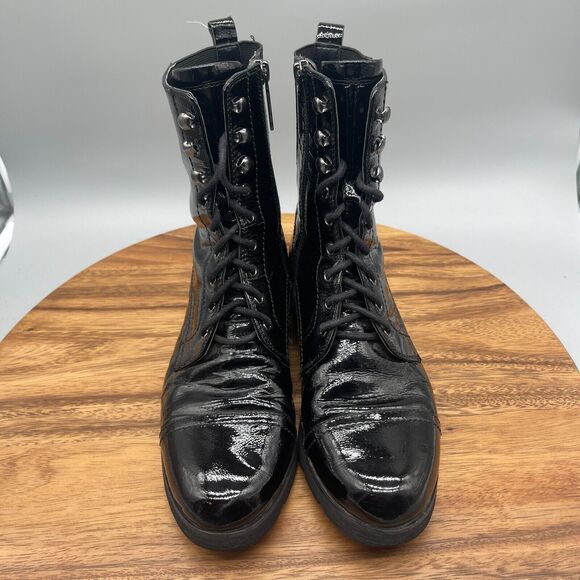 Donald J Pliner Camren Womens Size 8 M Black Patent Leather Combat Boots - Picture 2 of 8